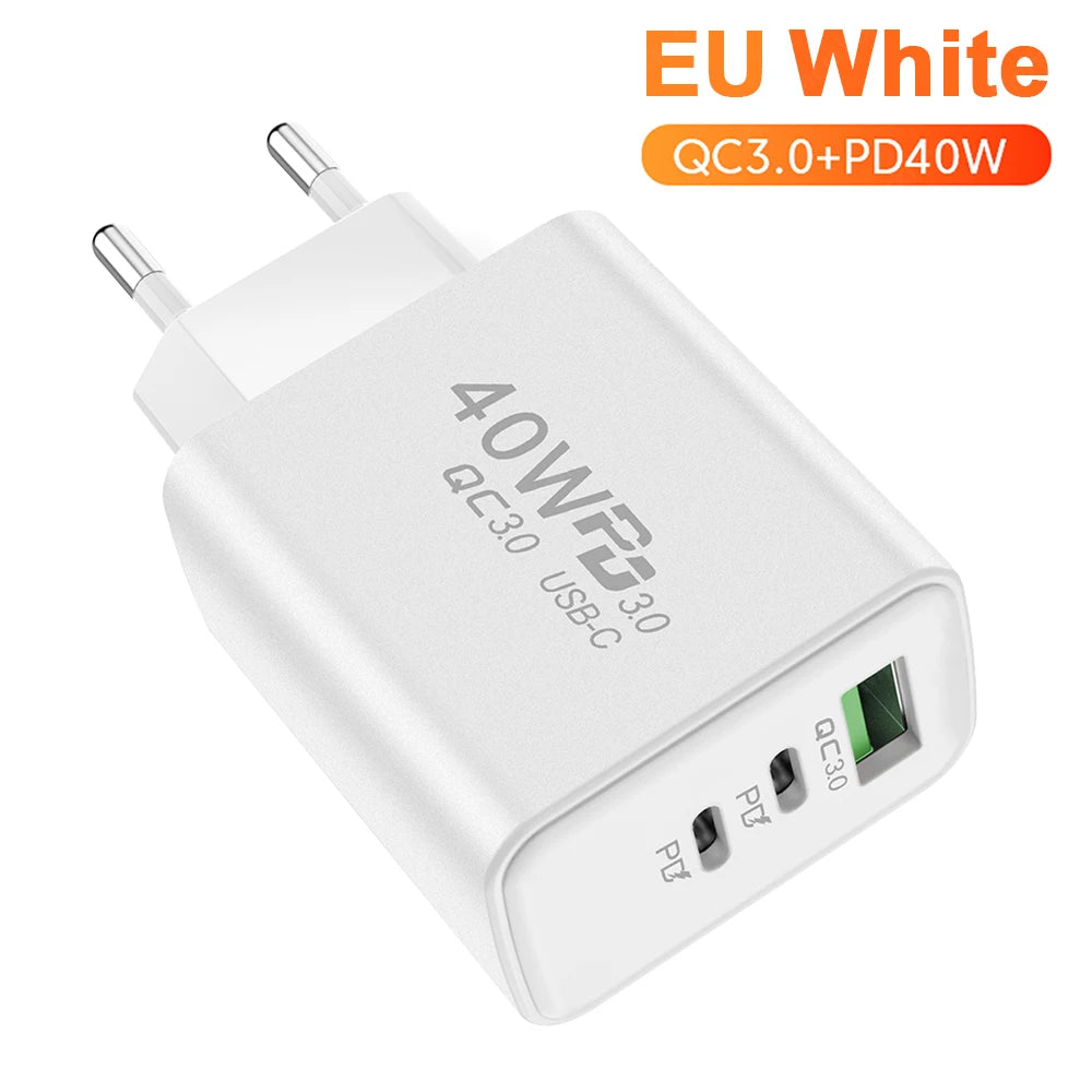 PD 60W USB Charger 3 Ports Type C Fast Charging Phone Charger Adapter For iPhone Xiaomi Samsung Huawei EU/US Plug Wall Charger