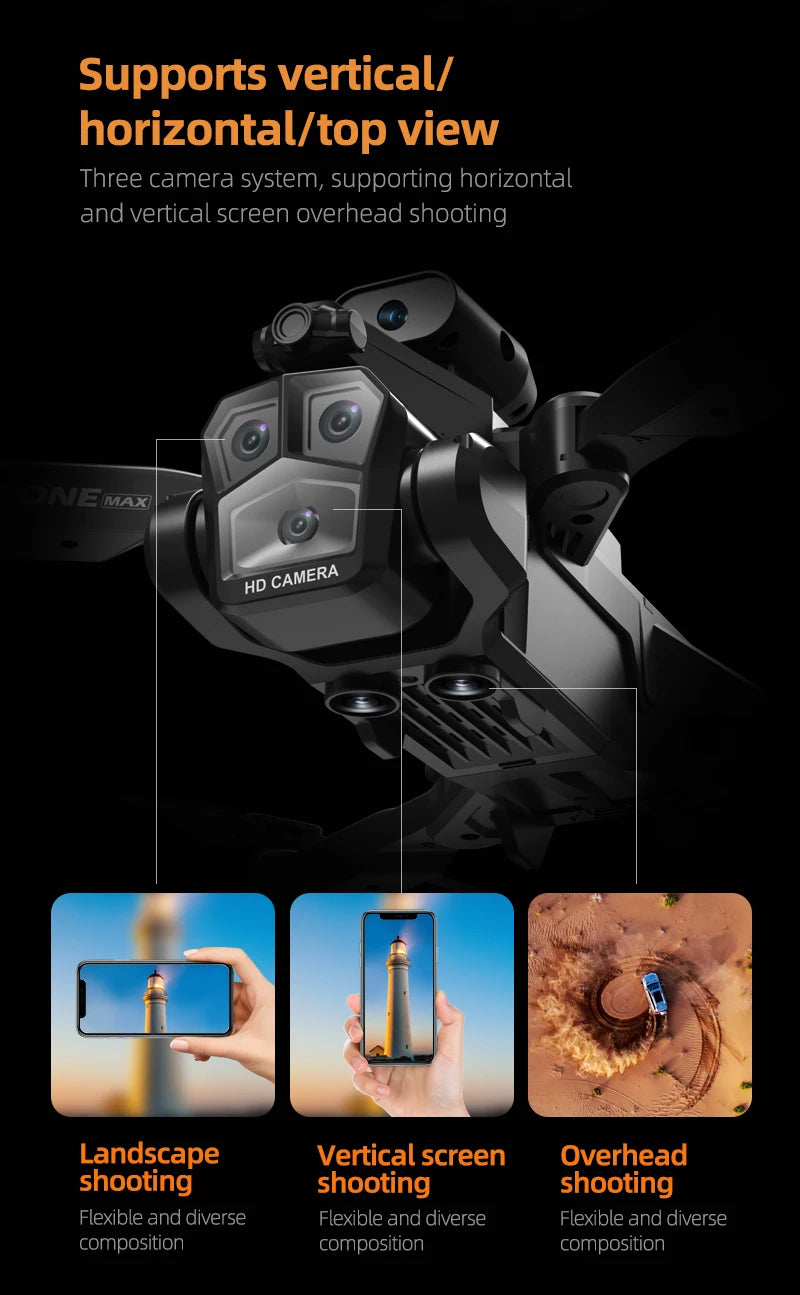 New C10 Drone GPS 8K HD Three Cameras Optical Flow Obstacle Avoidance Aerial Photography RC Foldable Quadcopter Toys Gifts