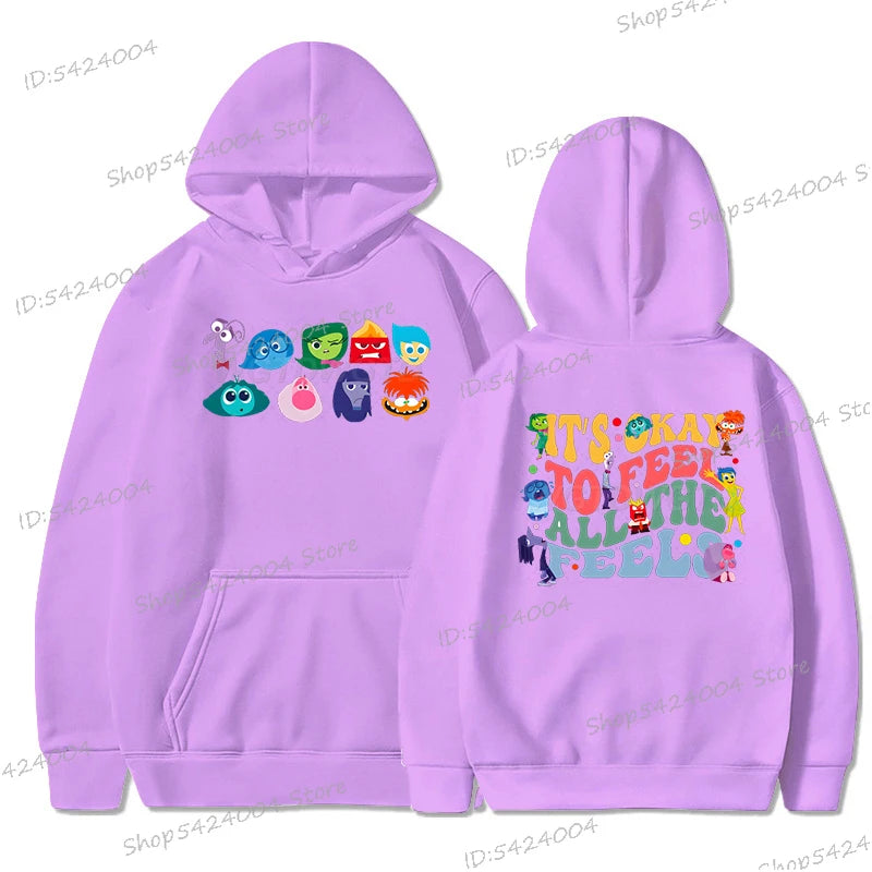 Anime Inside Out Vintage Print Hoodie It's Okay To Feel All The Feels Tracksuit Autumn Long Sleeve Disney Movie Women Men Hoody