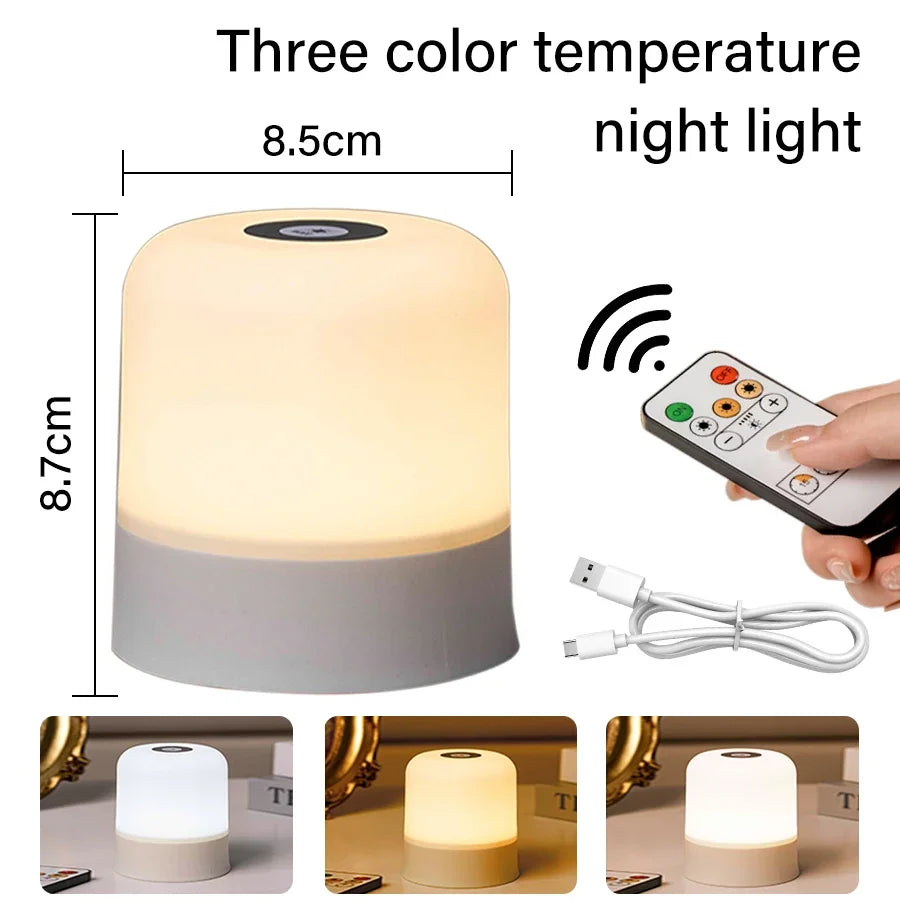 Touch Bedside Lamp Rechargeable RGB Night Light Remote Control Long Life Battery Bedroom LED Warm Desktop Decorative Lights