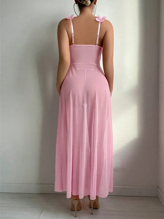 Porn Pink Floral Sexy Lingerie Dress Women Nighties Exotic Babydolls Slip Nightdress Deep-V Lace Mesh See Through Nightgowns