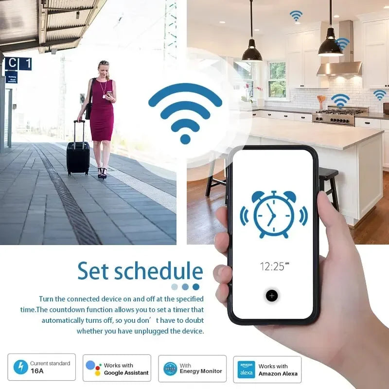 16A/20A EU Smart Socket WiFi Smart Plug Power Monitoring Timing Function Voice Control Works With Tuya APP Alexa Google Home