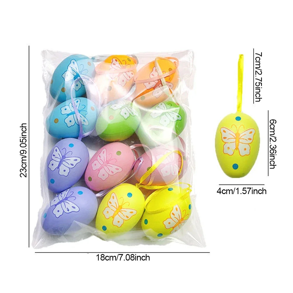 12Pcs Easter Egg Tree Pedant Foam Eggs Hanging Ornaments Easter Home Decoration 2024 Holiday Party Supplies Kids Gifts