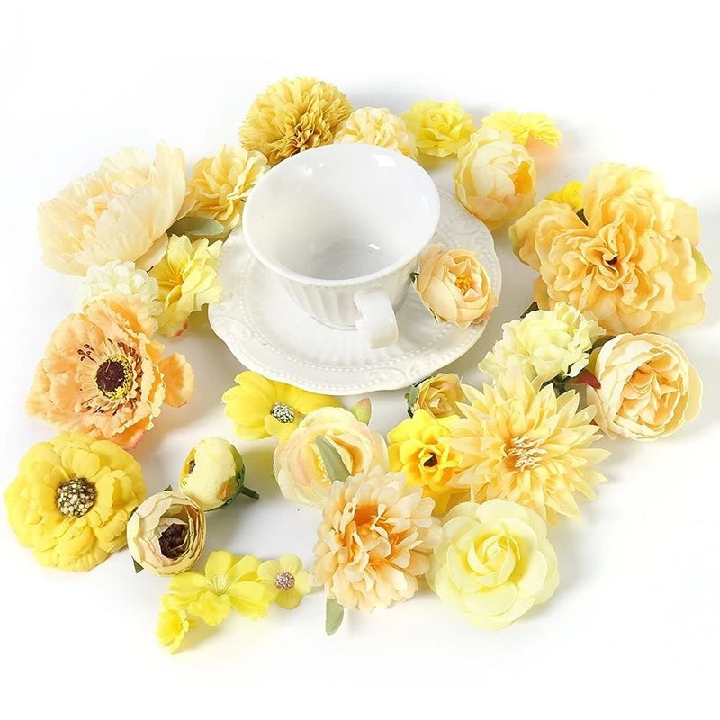 Yellow Artificial Flowers Heads Silk Fake Flowers for Home Decor Party Wedding Decoration DIY Valentine's Day Gifts Accessories