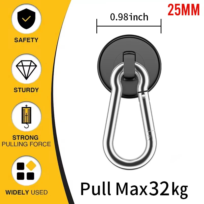 Magnetic Hooks Heavy Duty Black Magnet Hooks with Swiveling Carabiner for Hanging Refrigerator Strong Large Neodymium Magnet