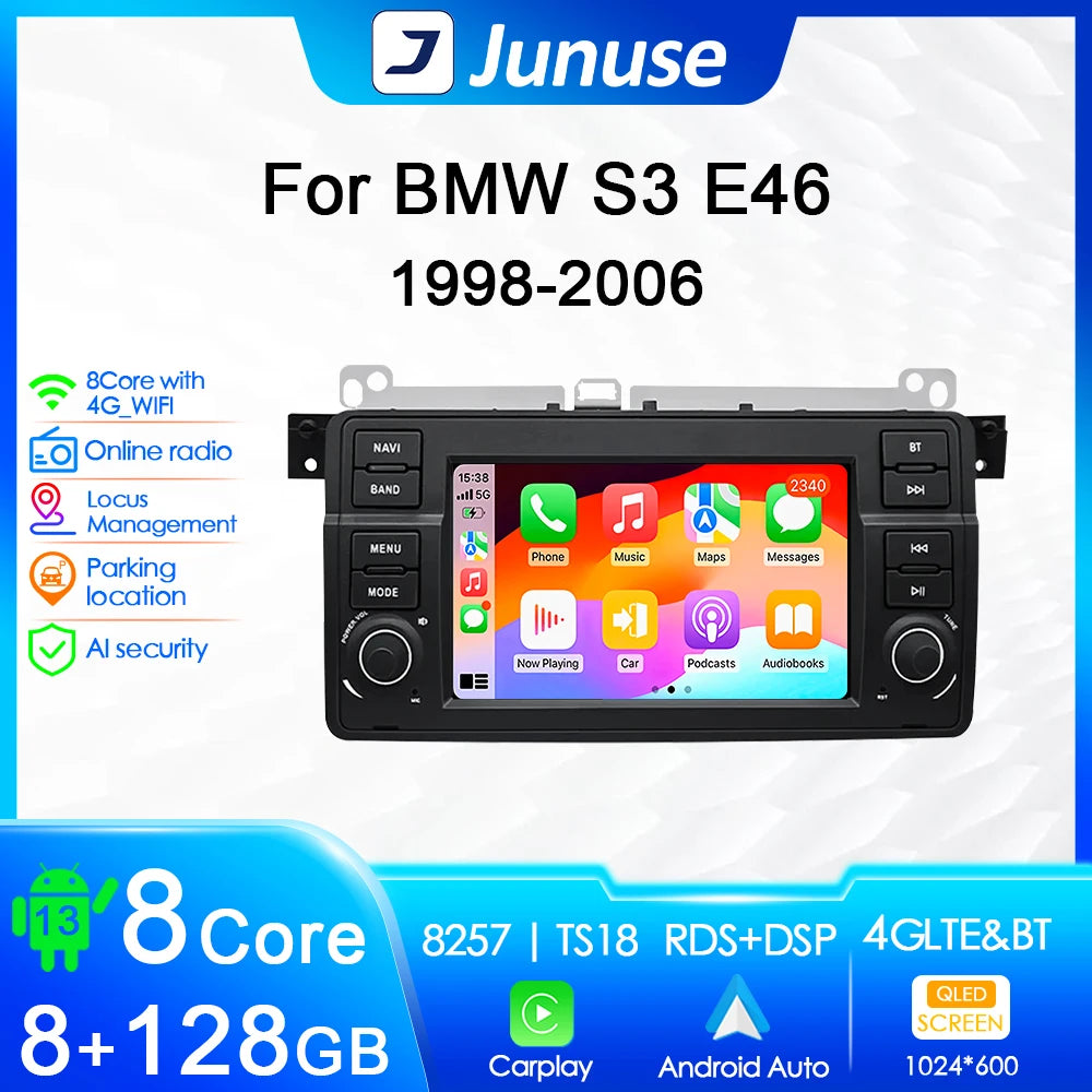 Junuse Car Multimedia Player For 3 Series BMW E46 M3 318/320/325/330/335 1998-2005 7" Android 13 GPS Radio CarPlay Navigation