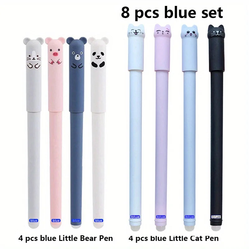 Creative Cat Bear Animal Erasable Gel Pen 0.5mm Washable Handle Magical Eraser Pen Blue/Black Ink Refills Rod Writing Stationery