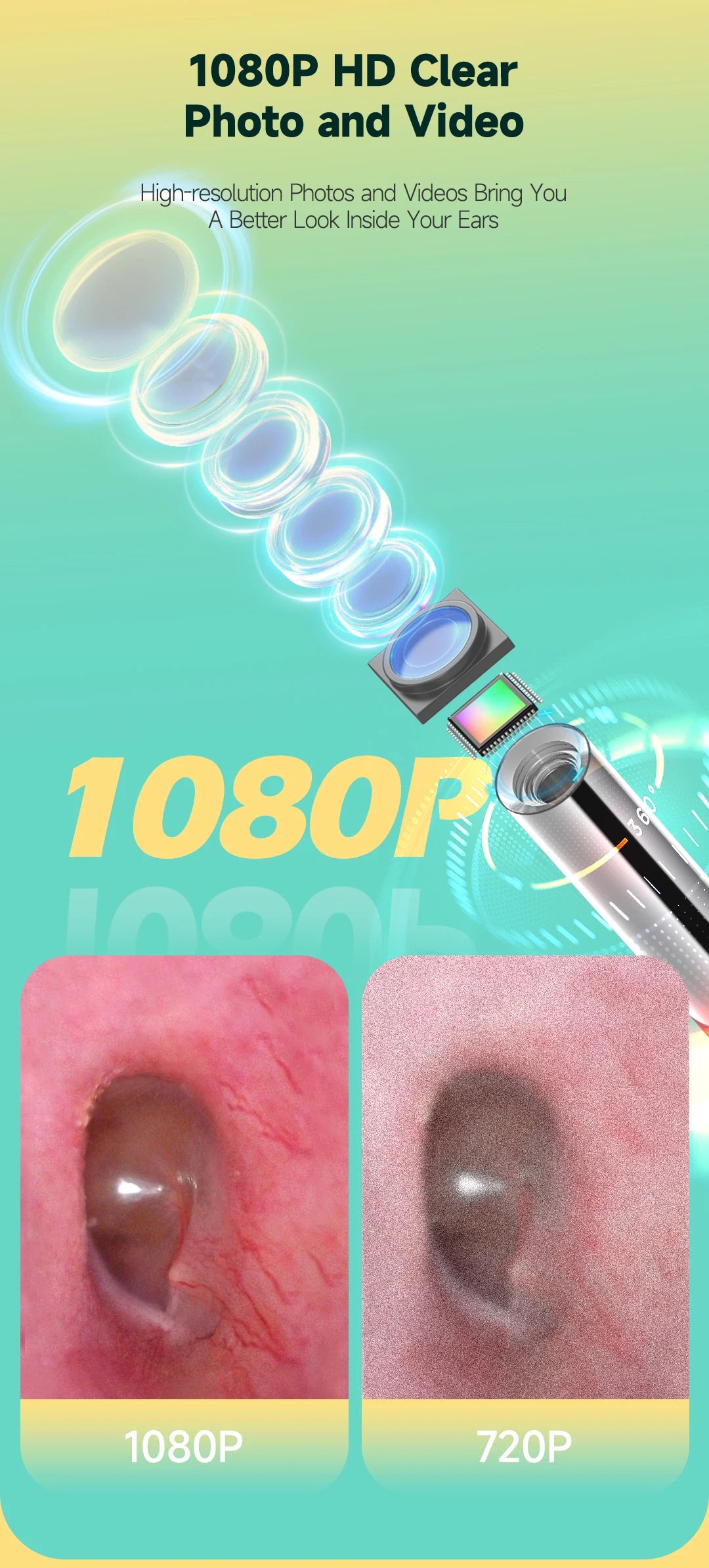 New 3.9mm 1080P HD Wireless Otoscope Ear Camera Ear Clearing Scope With 6LEDs for Kids and Adults Support Android and iPhone