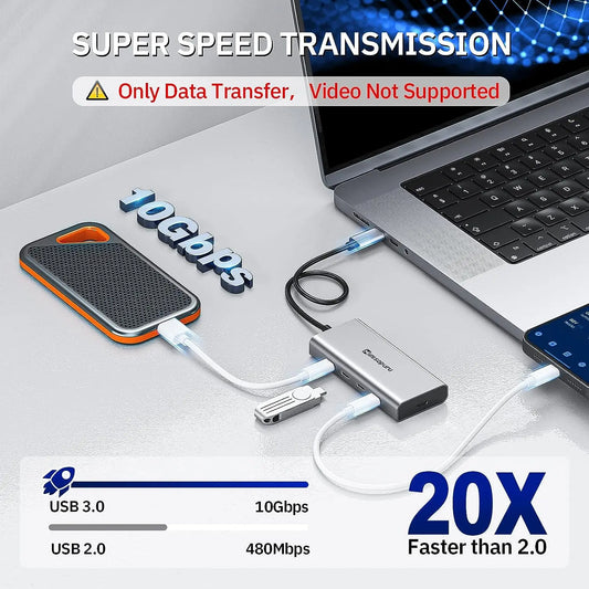 Minisopuru USB C Hub 10Gbps USB Type-C 3.2 Hub with PD 100W Fast charging Port Adapter for Macbook Pro iMac PC Accessories