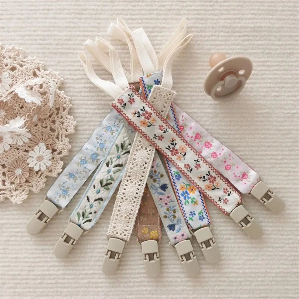 Ethnic Style Baby Cloth Pacifier Chain Floral Teether Toys Straps Nipple Holder DIY Clips Adjustable Dummy Clips Soother Holder