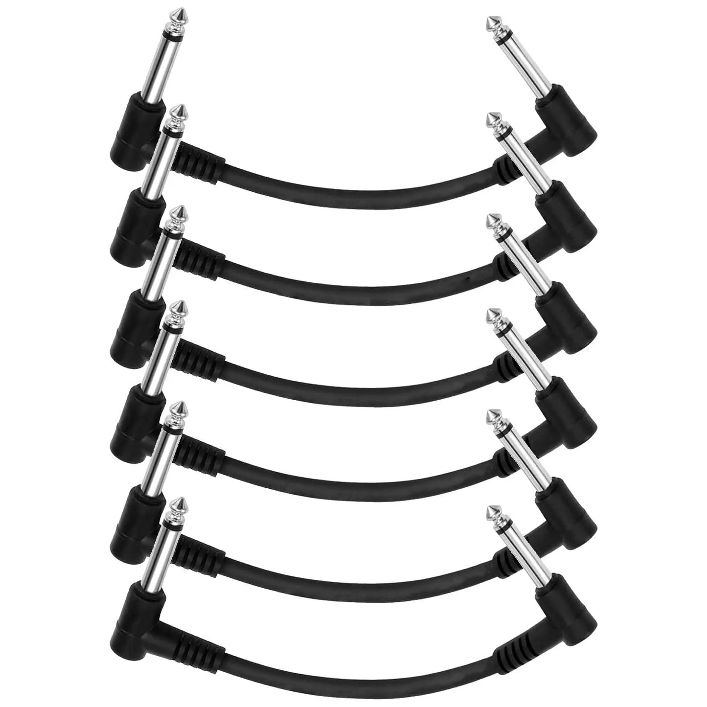 6 Pack 6 Inch Guitar Patch Cable Guitar Effect Pedal Cables Black 1/4 Inch Instrument Connector Cables