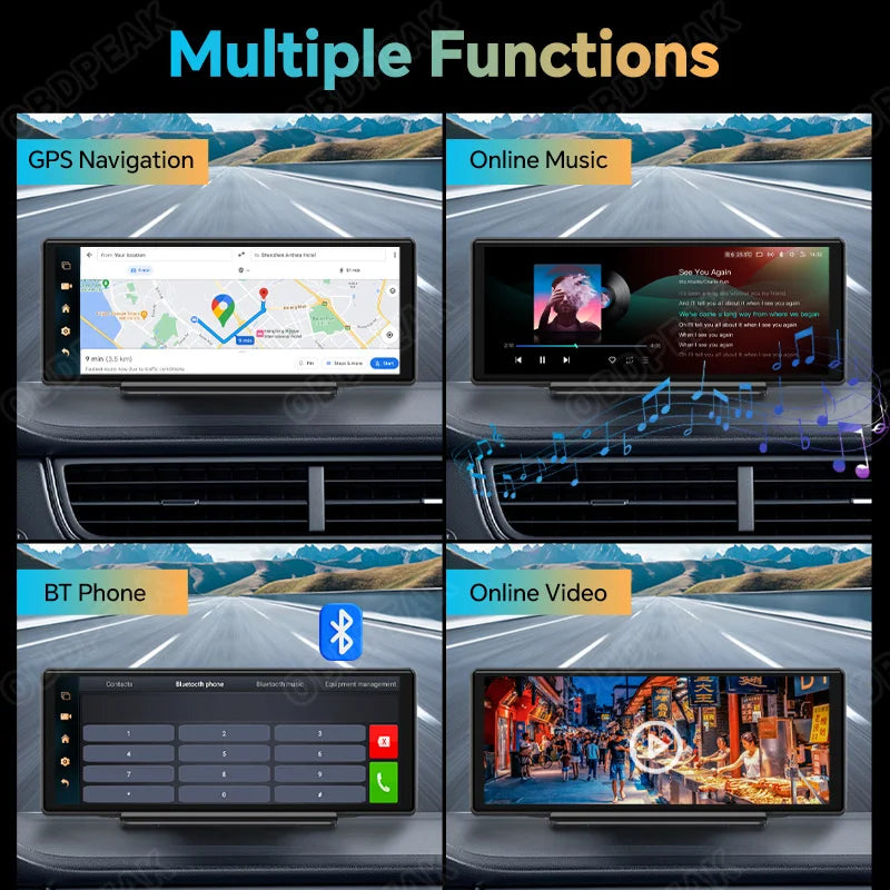OBDPEAK K50 10.26'' Dashboard 4G+64G Android 13 AI Screen Dash Cam GPS Navigation Carplay Android AUTO Dual Lens Video Recorder