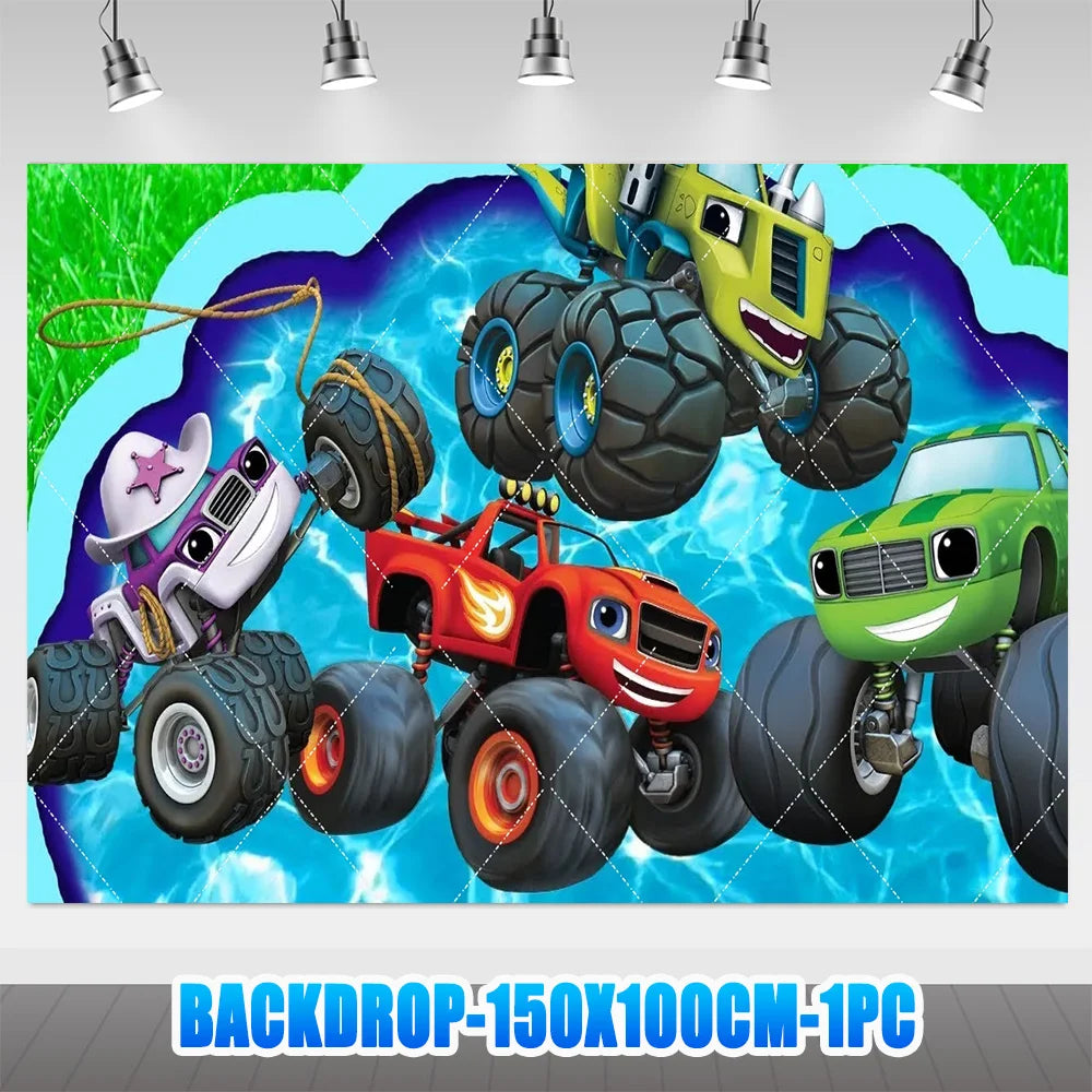 Blaze Monster Machines Theme Birthday Party Supplies Decor Cartoon Truck Balloon Banner Backdrops Cupcake Topper for Kids Gifts