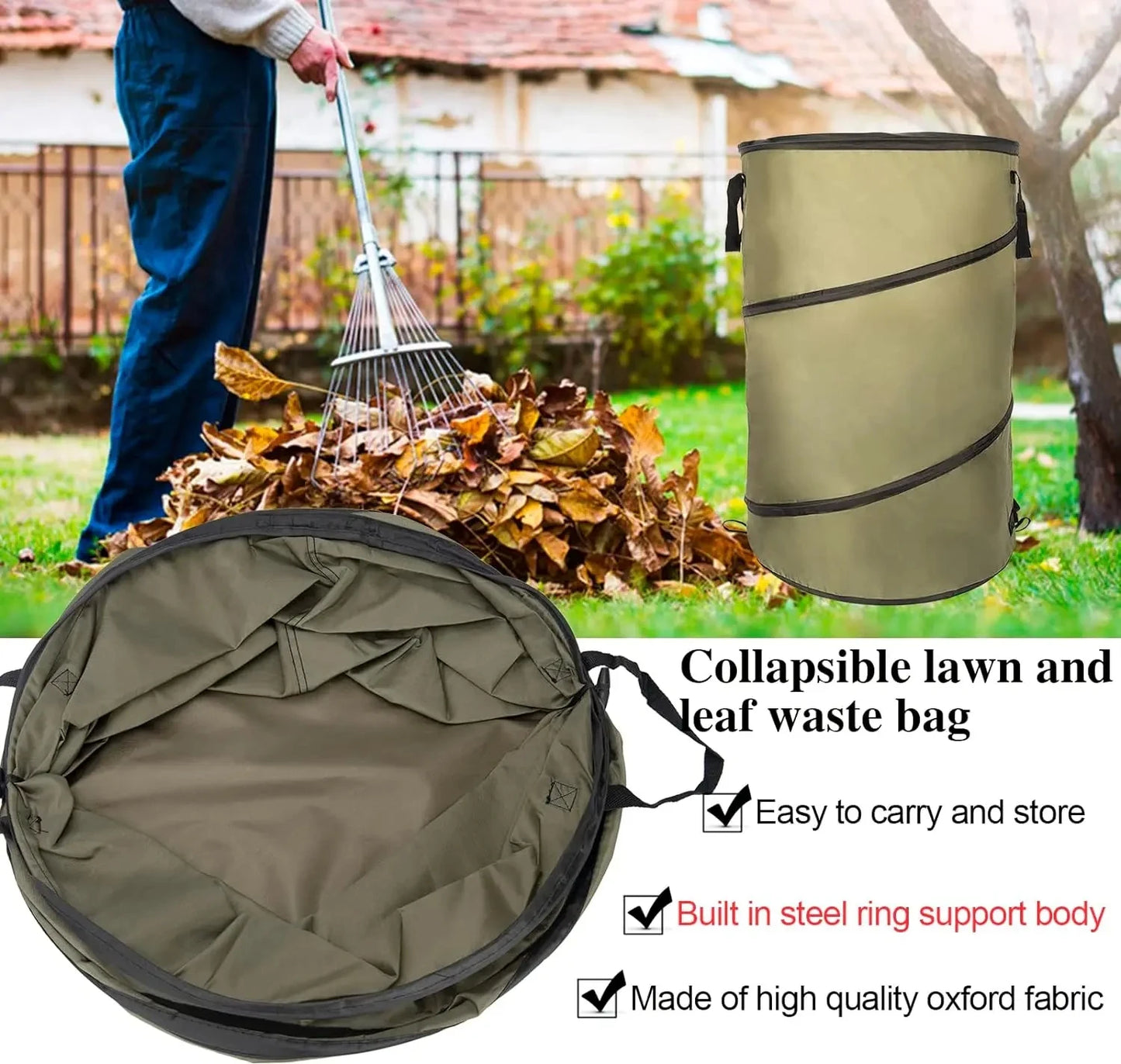 1 pack, Kangaroo Collapsible Garden Bag - Large Lawn and Leaf Container for Easy Lawn Care and Gardening - Durable and Convenien