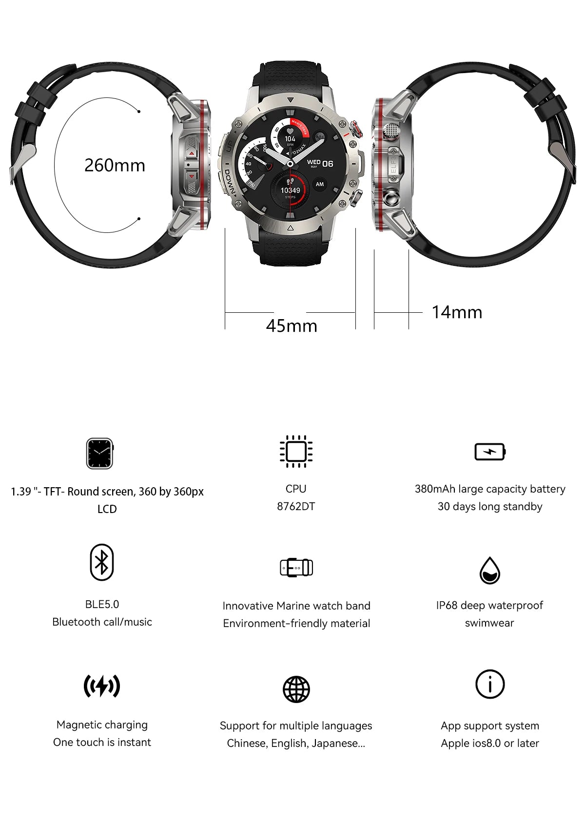 LEMFO Y7 Smart Watch Men 2024 IP68 Waterproof 100+ Sports Modes Bluetooth Call 360*360 Resolution HD Screen  Smartwatch for men