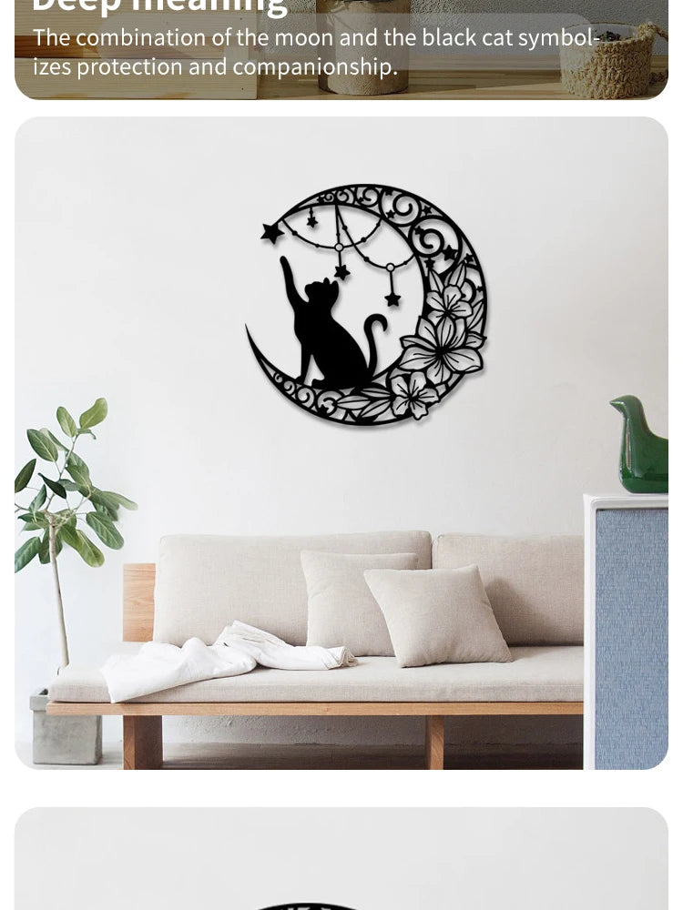 Moon Black Cat Silhouette Wall Hanging Crafts Simple Iron Wall Decoration Art Wall Decoration Garden Living Room Wall Decoration