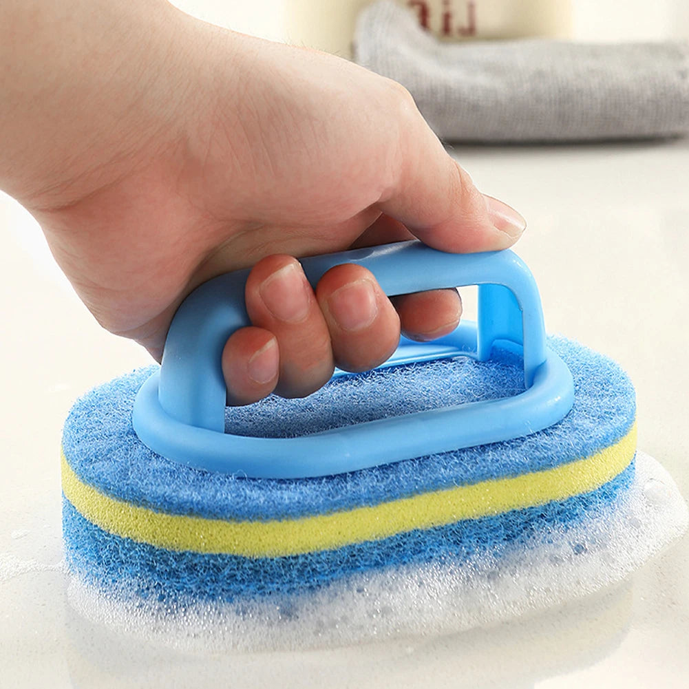 3PCS Household Cleaning Tool Brush with Handle Sponge Easy To Clean Kitchen, Bathroom, Ceramic Tiles, Walls and Windows Cleaning