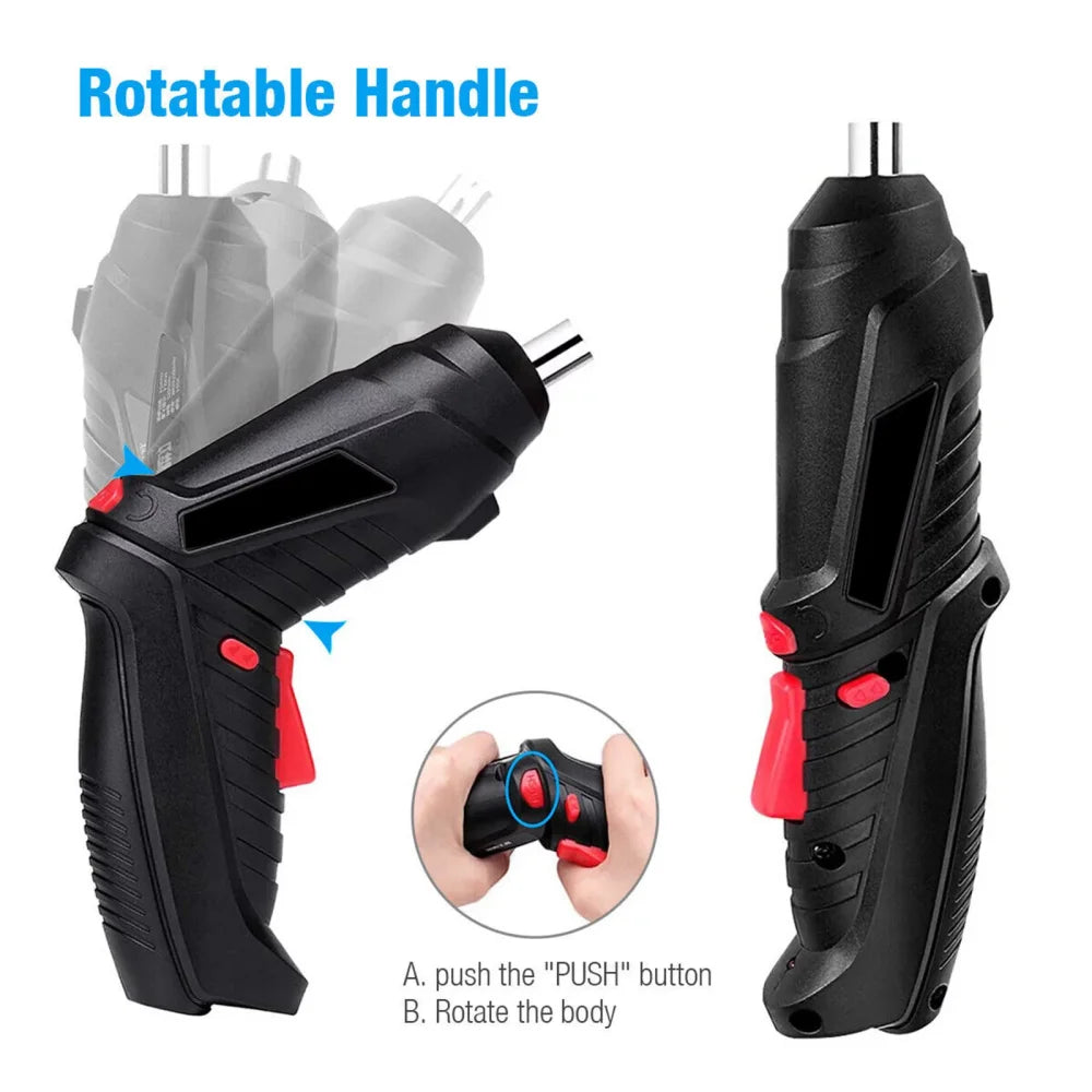 Portable Electric Screwdriver Cordless 47 in 1 Rotated 90 Degrees Rechargeable Screwdriver with LED for Home Office DIY Tools