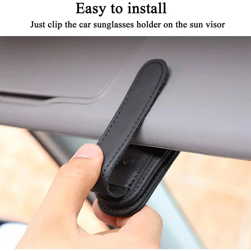 Car Sunglasses Mount Ticket Card Sun Visor Sunglasses Holder Glasses Case Magnetic Clip Leather Eyeglasses Clip Car Accessories