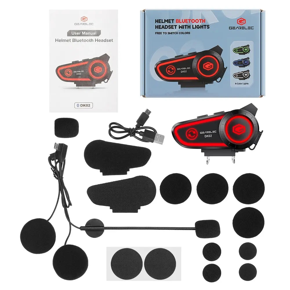 GEARELEC DK02 Motorcycle Helmet Headset Stereo Bluetooth Hands Free Call IPX7 Waterproof 2800mAh With Tri-Color Ambient Light