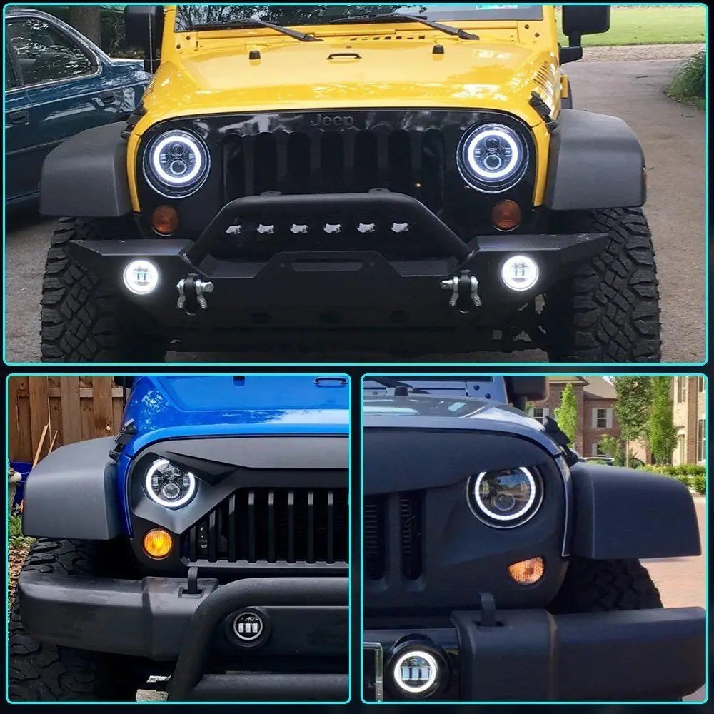 2x Car 7 Inch Led Headlight Hi/Low H4 Halo Angle Eyes DRL For Jeep JK TJ OffRoad Defender Hummer 4x4 Suzuki Samurai Headlamp