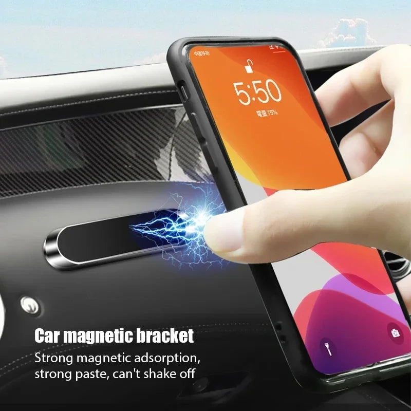 New Magnetic Car Phone Holder 360° Rotation Mini Strip Shape Stand for Huawei Metal Strong Magnet GPS Car Mount for IPhone