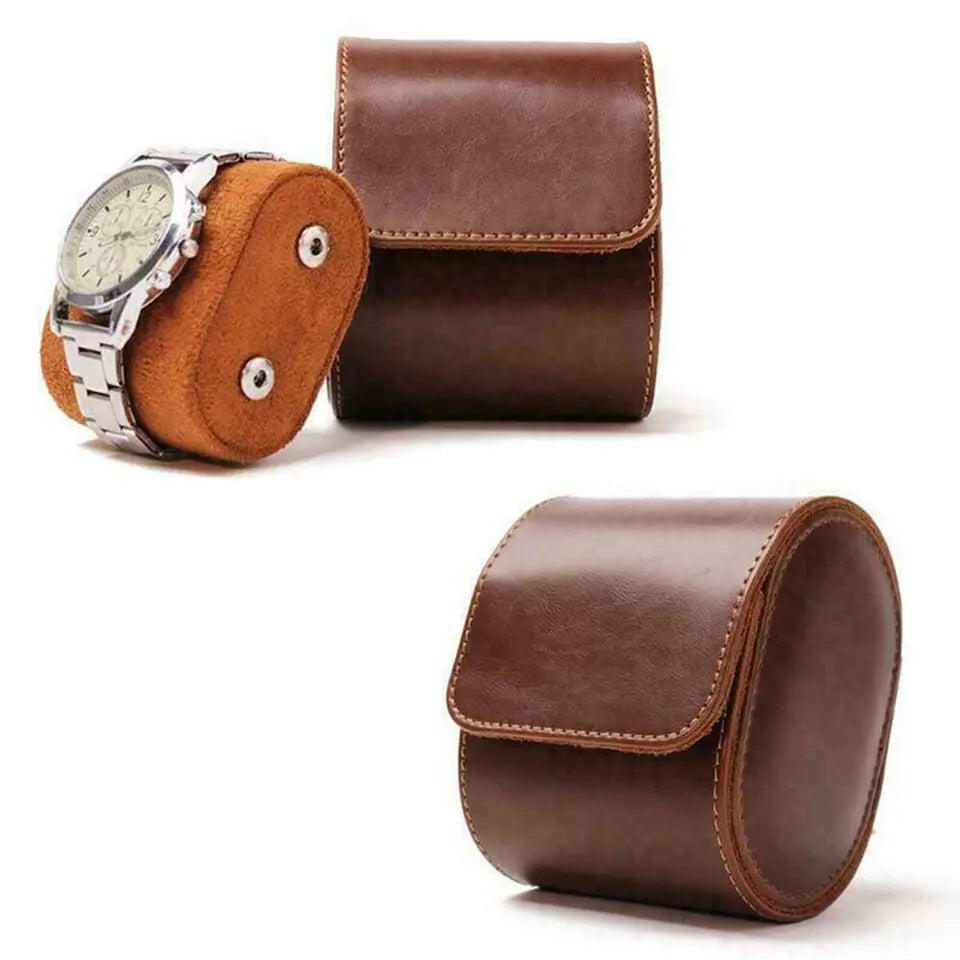 1 Grid Single Watch Box Vintage Pu Leather Slots Flexible Bracket Holder Mechinical Quartz Watch for Business Travel Storage Man