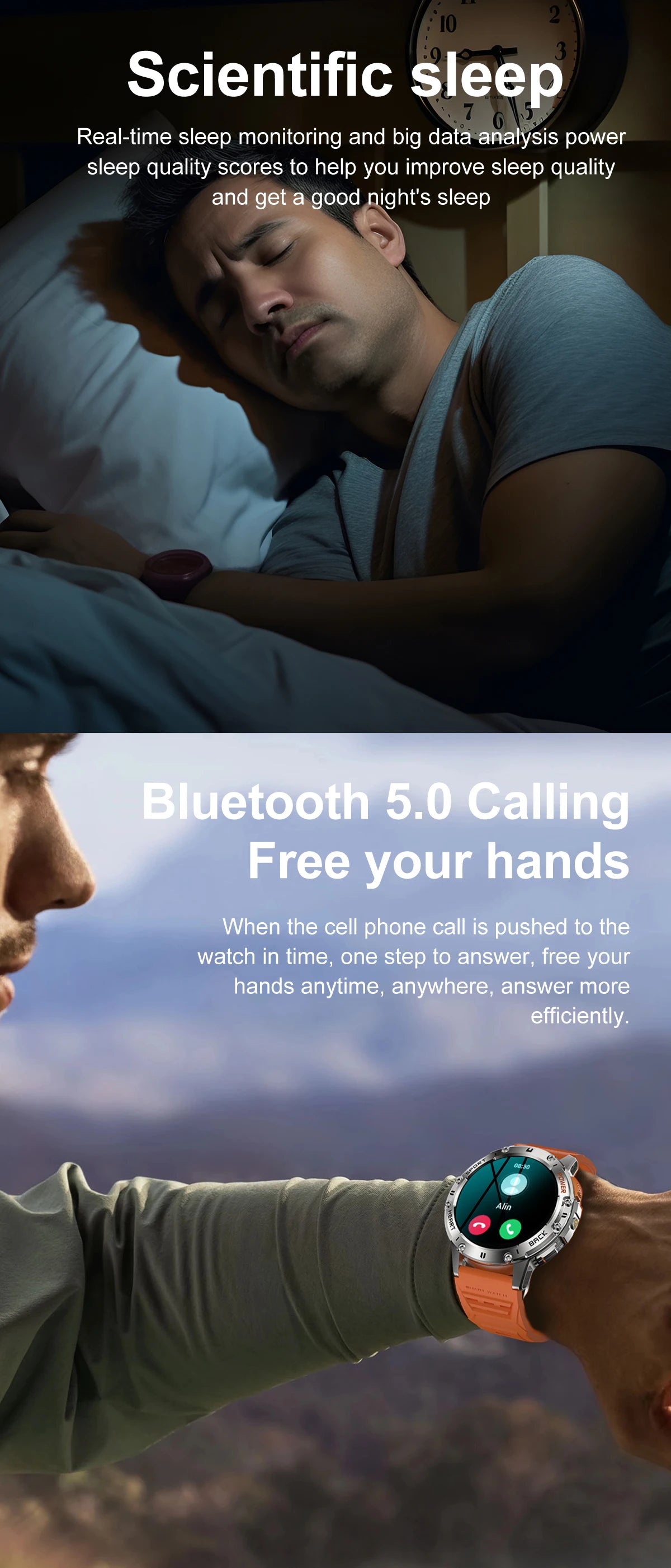 New Smart Watch Men Outdoor 530mAh Large Battery Bluetooth Call Sport Fitness Bracelet AMOLED Screen Flashlight Smartwatch