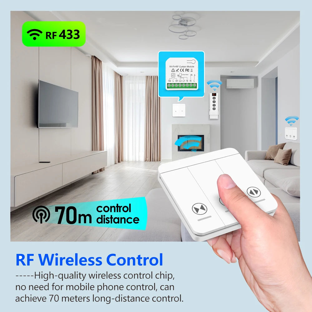 Tuya WiFi Smart Curtain Switch Roller Blinds Shutter Module 433MHz RF Remote Control Works With Alexa Google Home Assistant