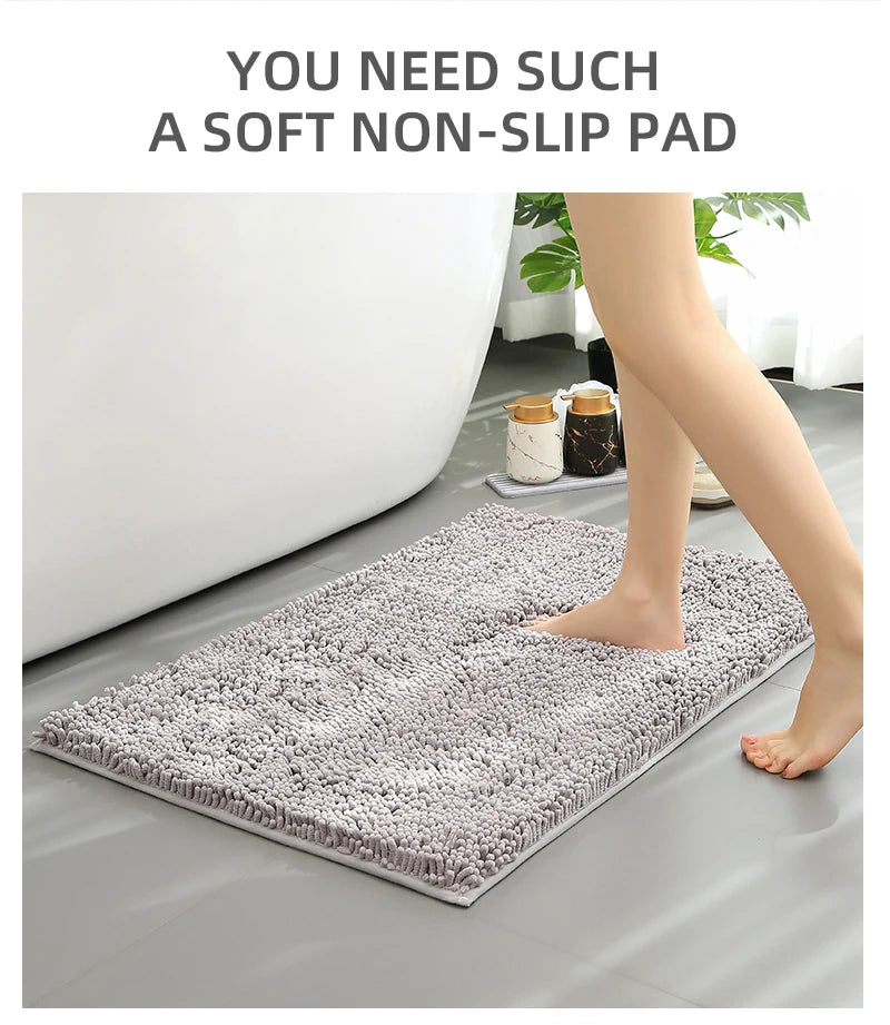 1pc 40*60cm Blue Soft and Absorbent Chenille Bath Rug - Non-Slip and Quick Dry Shower Carpet for Home Bathroom -Machine Washable