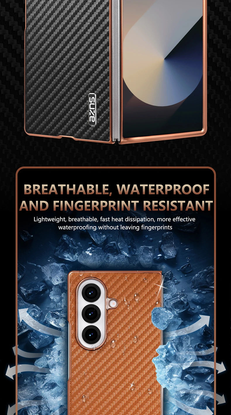 AZNS Luxury Plating Carbon Fiber Pattern Case for Galaxy Z Fold 7 Fold 6 Fold 5 Fold 4 Z Fold 3 Electroplated Protective Cover