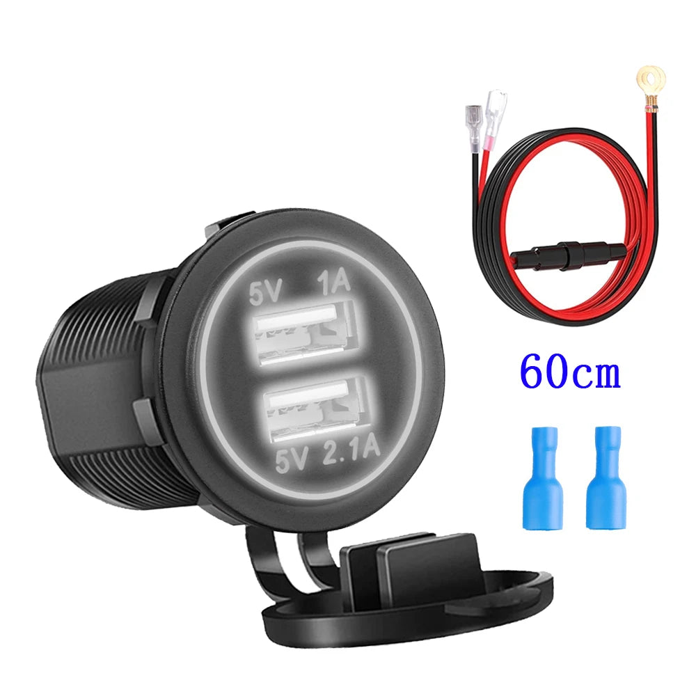 Dual USB 5V 3.1A 12V Car Charger with LED Panel Waterproof Power Adapter Socket Outlet for Vehicle Boat Truck Motorcycle