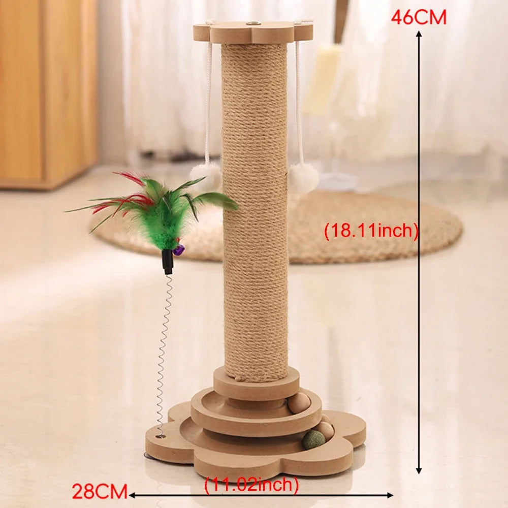 Durable Sisal Cat Scratcher Turntable with Funny Stick Balls Solid Wood Cat Toy Scratching Board Pet Supplies Climbing Frame