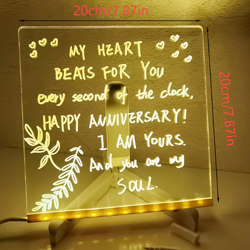 1Pc Led Light up Drawing Board, Erasable Acrylic Message Board with 7-Color Pen&Night Light&Base Stand&Wipe Cloth,Usb Powered for Creative Activities, Reusable Doodle Board with Stand,Safe Non-Toxic Material,Acrylic Message B