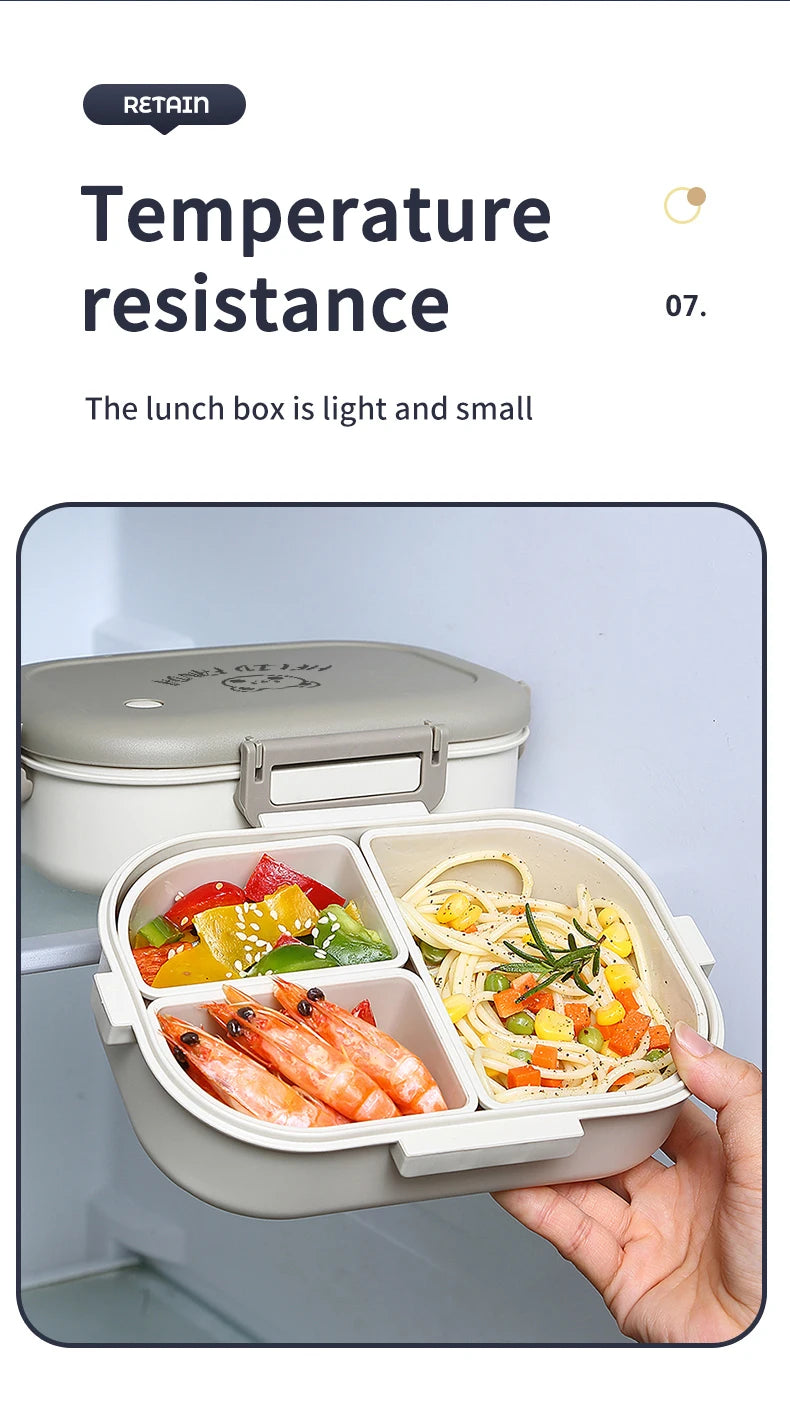 WORTHBUY Portable Plastic Bento Lunch Box With 3 Removable Compartment Leak-proof Microwave Salad Food Container For Kids School