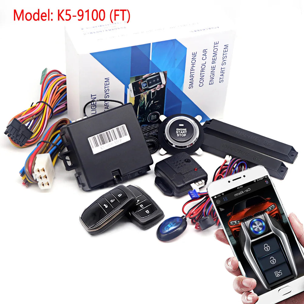 Car Alarm With Autostart Push One Button Auto Start Stop Keyless Entry System Smart Key Remote Start Kit Automotive Accessories