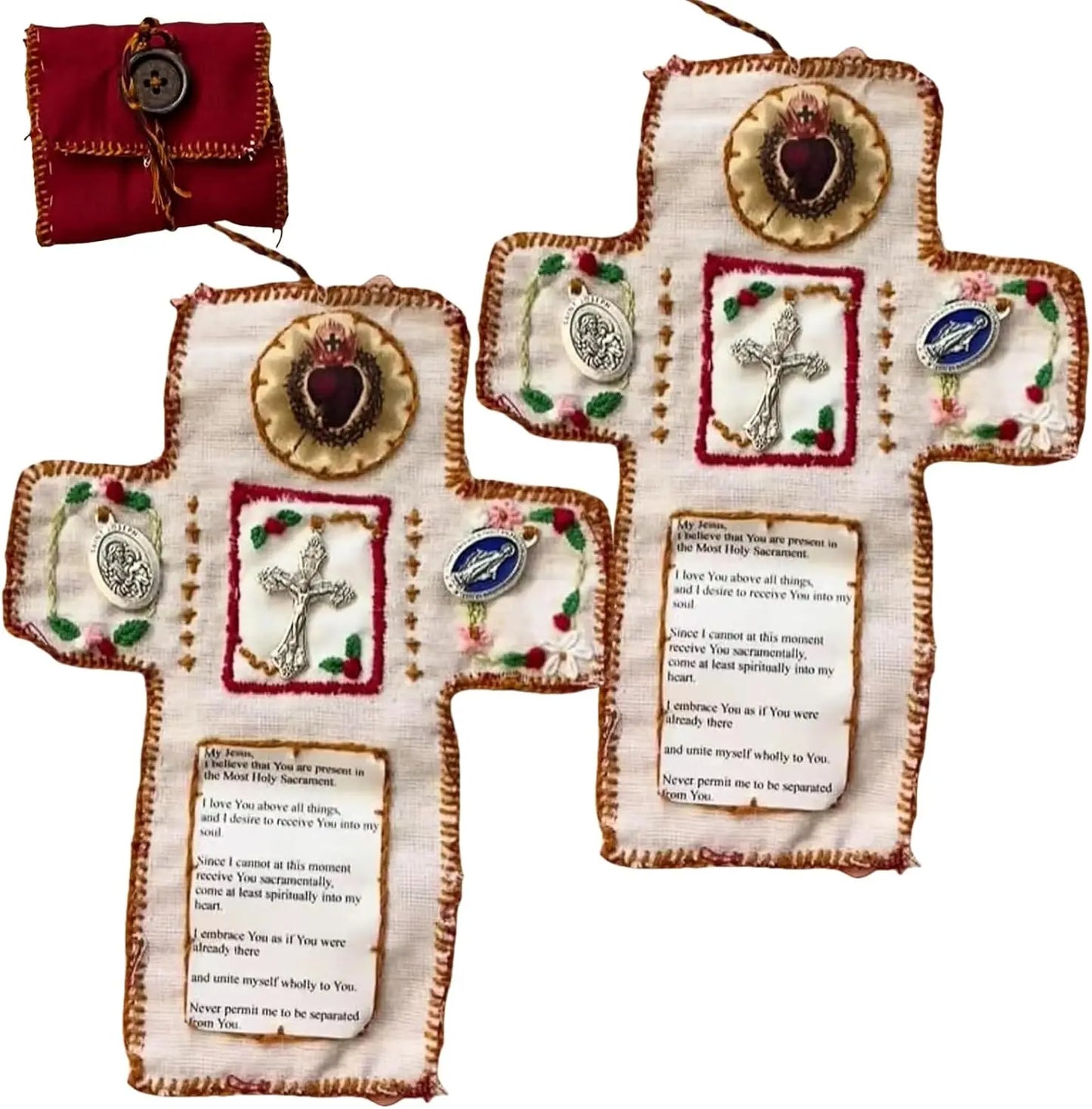 Pocket Shrine with Silver Cross Included Inside,  Mini Prayer Quilt with Cross Inside, Encouragement Christian Spiritual Gifts