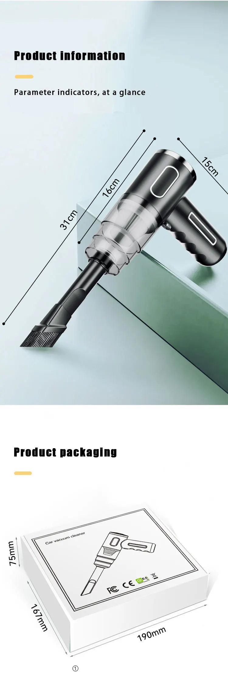 Portable Car Vacuum Cleaner WireLess Charging Handheld Car Household High-Power Multi-Functional Small Vacuum Cleaner