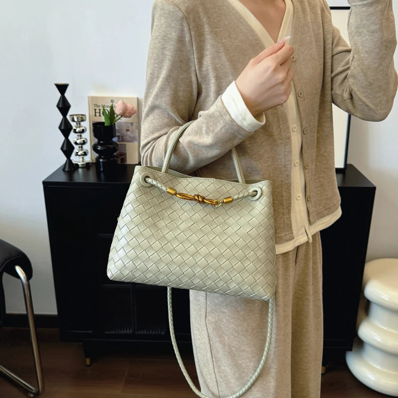 Women's Solid Color Plaid Texture Large Capacity Daily Travel Handbag Shoulder Bag