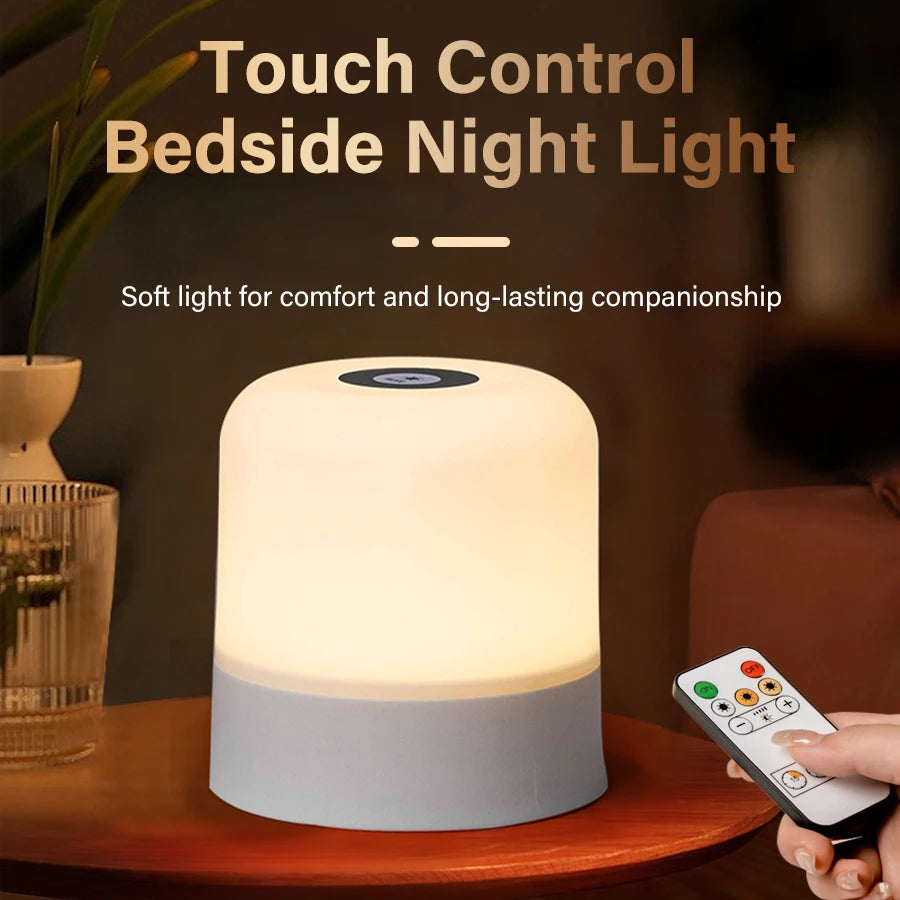 Touch Bedside Lamp Rechargeable RGB Night Light Remote Control Long Life Battery Bedroom LED Warm Desktop Decorative Lights