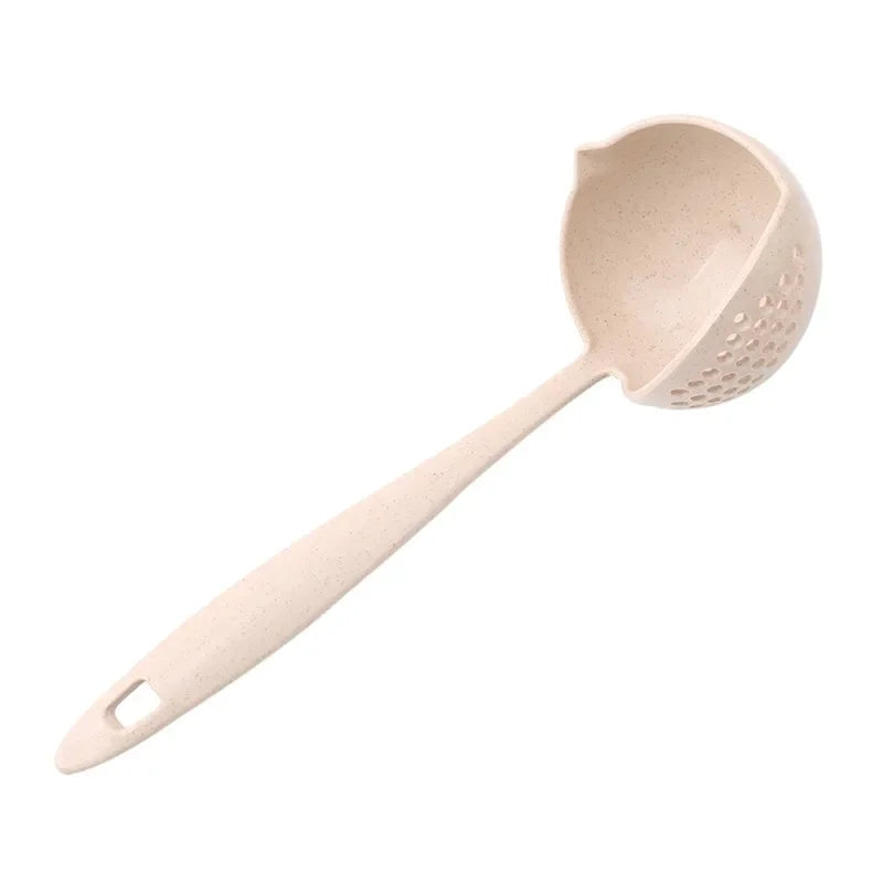 2 In 1 Creative Wheat Straw Soup Spoon Long Handle Lovely Porridge Spoons With Filter Dinnerware Kitchen Colander Tools