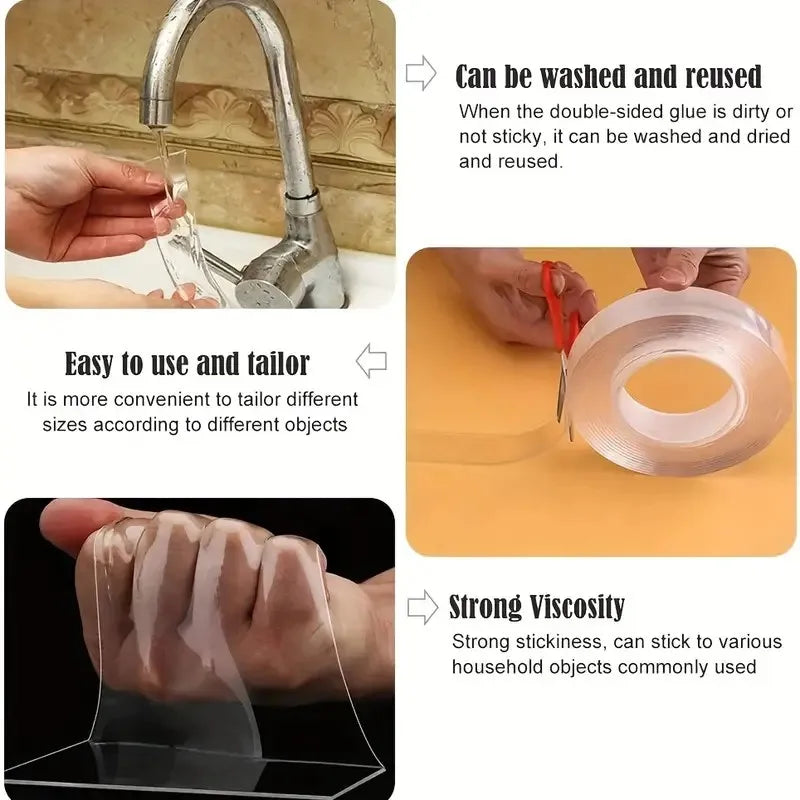 1M/5M Nano Tape Double Sided Tape Transparent NoTrace Reusable Waterproof Adhesive Tape Cleanable Home Gekkotape