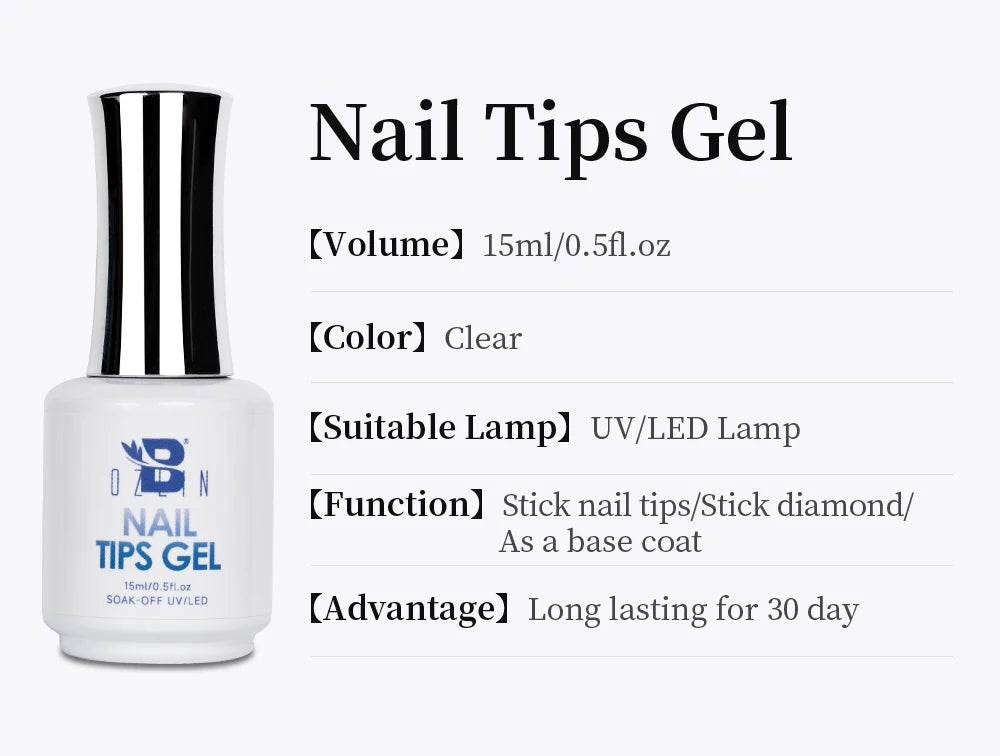 BOZLIN 15ML Nail Tips Glue Gel For Falses Nail Tips Fast Extension 3 IN 1 Function Nails Art Transparent Gel Polish Soak Off UV