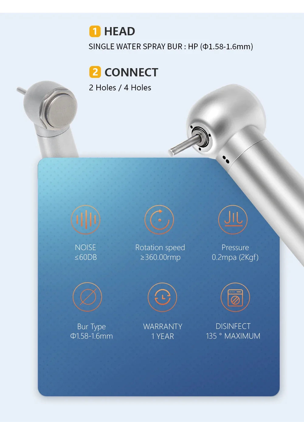 New 2/4 Holes Dental High Speed Handpiece Toque Head Push Button with Ceramic Bearing single Water Spray Dentistry Tools