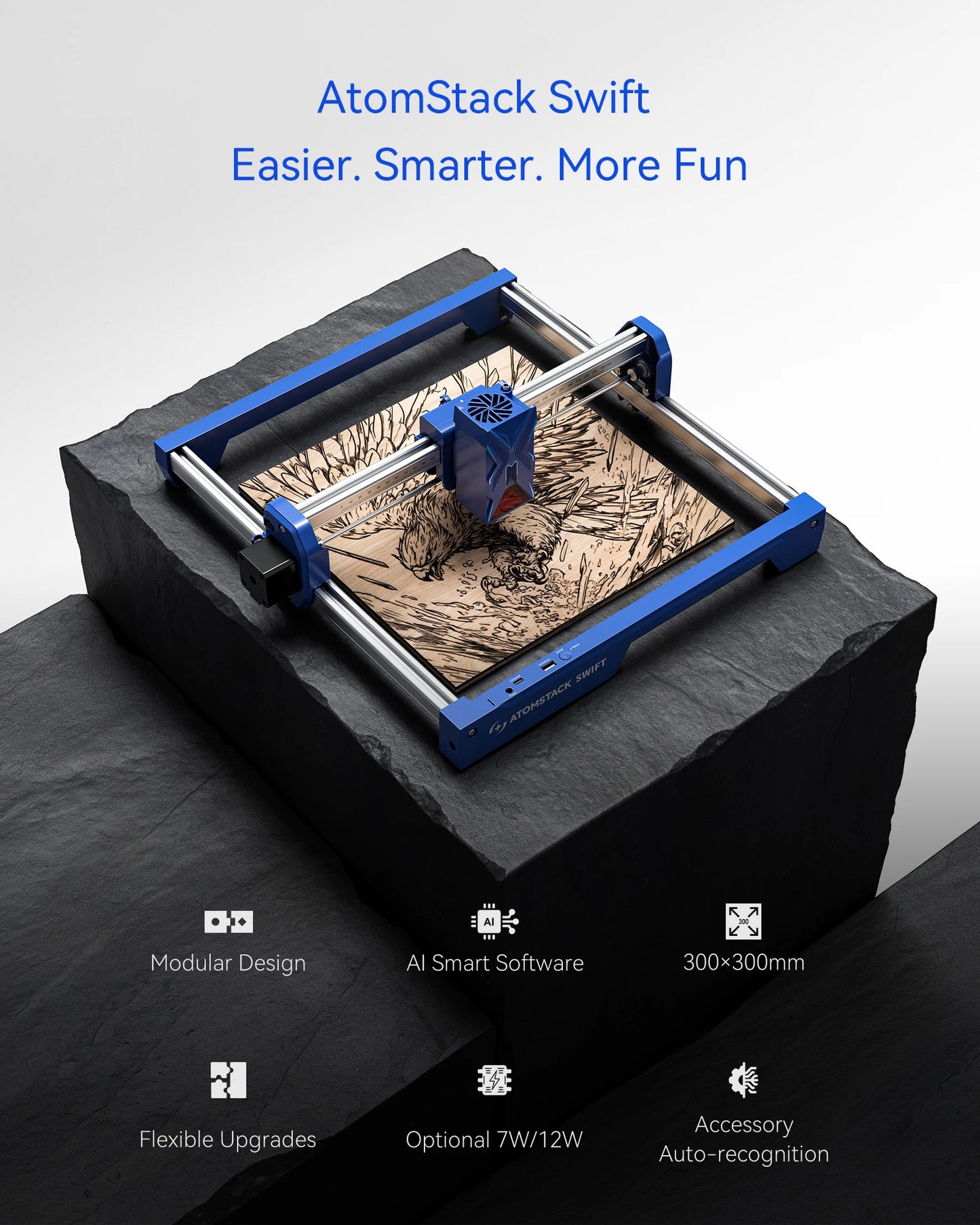 ATOMSTACK Swift 7W Portable Laser Engraver DIY Laser Cut Engraving Machine Engrave Logo Wood Painted Acrylic Glass Leather