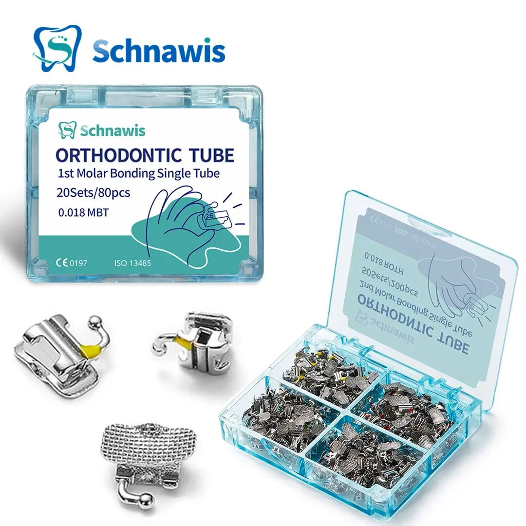 80Pcs/20Sets Dental Orthodontic Buccal Tube Bondable Convertible Single Tube 1st Molar Bondable 0.022 0.018 MBT Roth