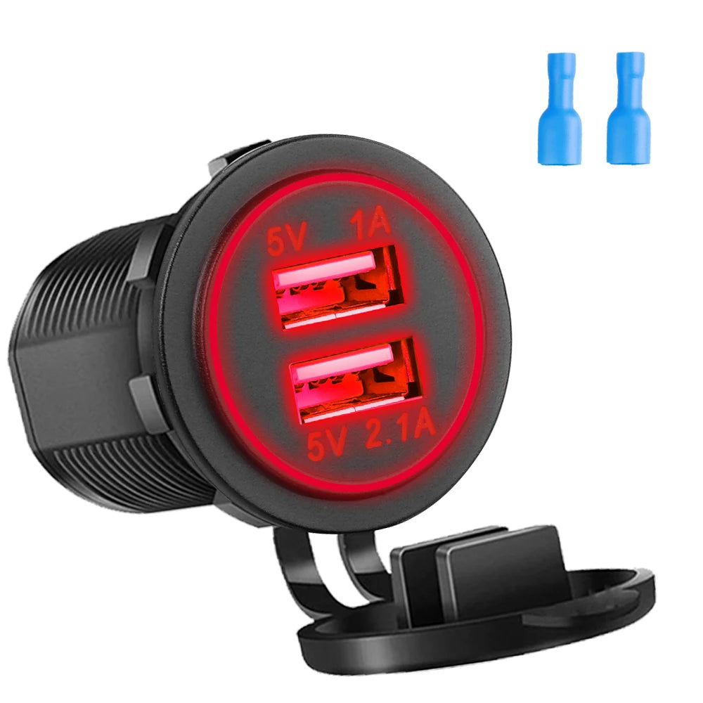 Dual USB 5V 3.1A 12V Car Charger with LED Panel Waterproof Power Adapter Socket Outlet for Vehicle Boat Truck Motorcycle