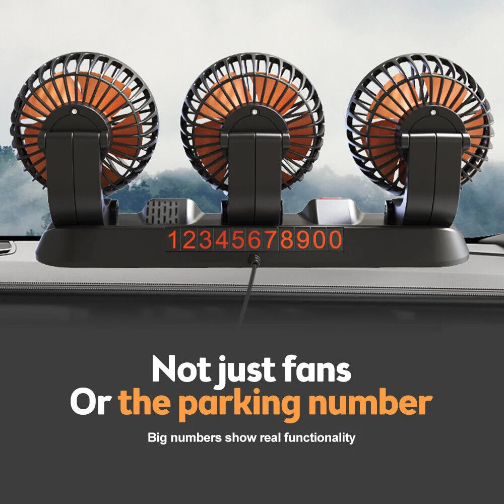 Car Fan 360° Adjustable 3 Head Air Fan Automotive Electric Fan USB/12V/24V Fan 2 Speeds Car Silent Fan For Home Desk Office&Car