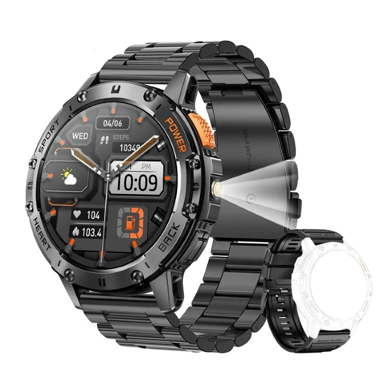 New Smart Watch Men Outdoor 530mAh Large Battery Bluetooth Call Sport Fitness Bracelet AMOLED Screen Flashlight Smartwatch