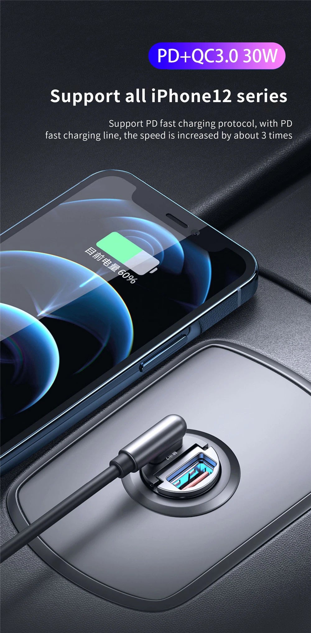 Mini 200W PD QC Pull Ring Fast Charging Car Charger USB C Car Phone Charger Adapter For iPhone 13 12 Xiaomi Samsung Huawei